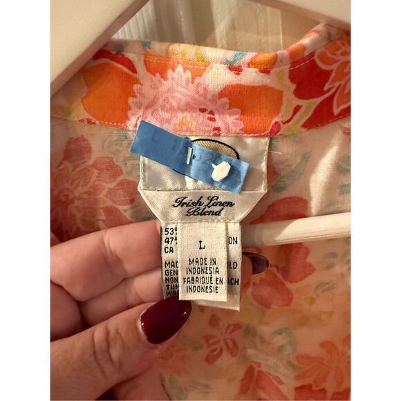 Talbots Irish Linen Blend Floral Sleeveless Wrap Top sz L EUC - Picture 5 of 7